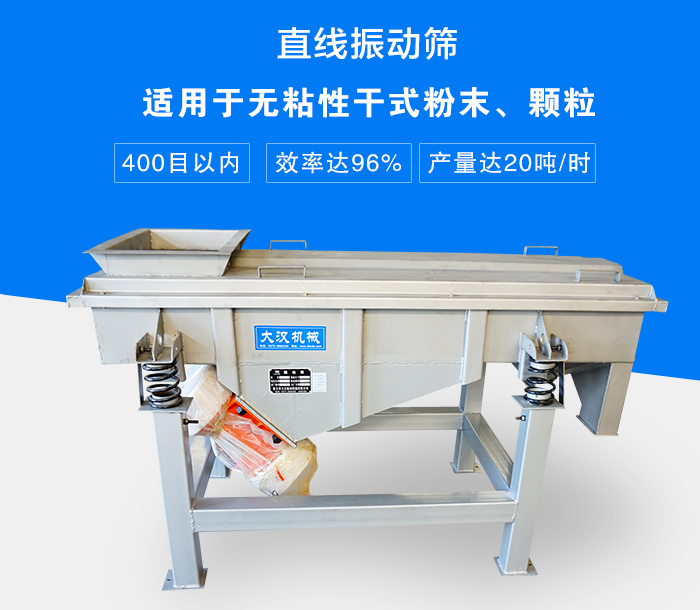 直線振動篩適用于無粘性干式粉末、顆粒，產(chǎn)量達20噸/時